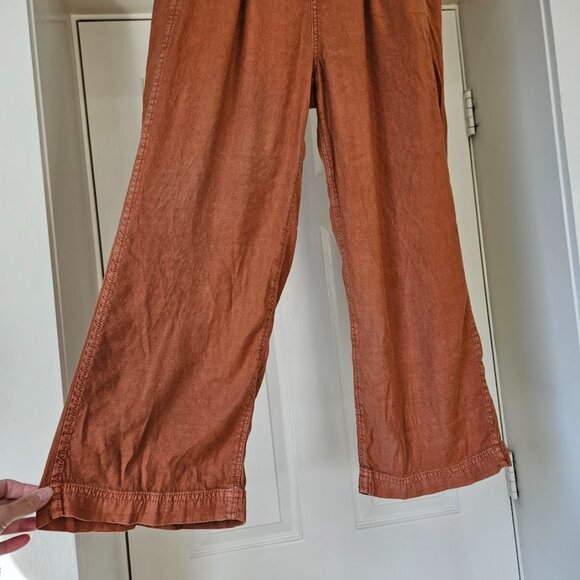 American Eagle Orange Wide Leg Trousers Pants High Waisted Rust Linen Women's 10 - Picture 6 of 10